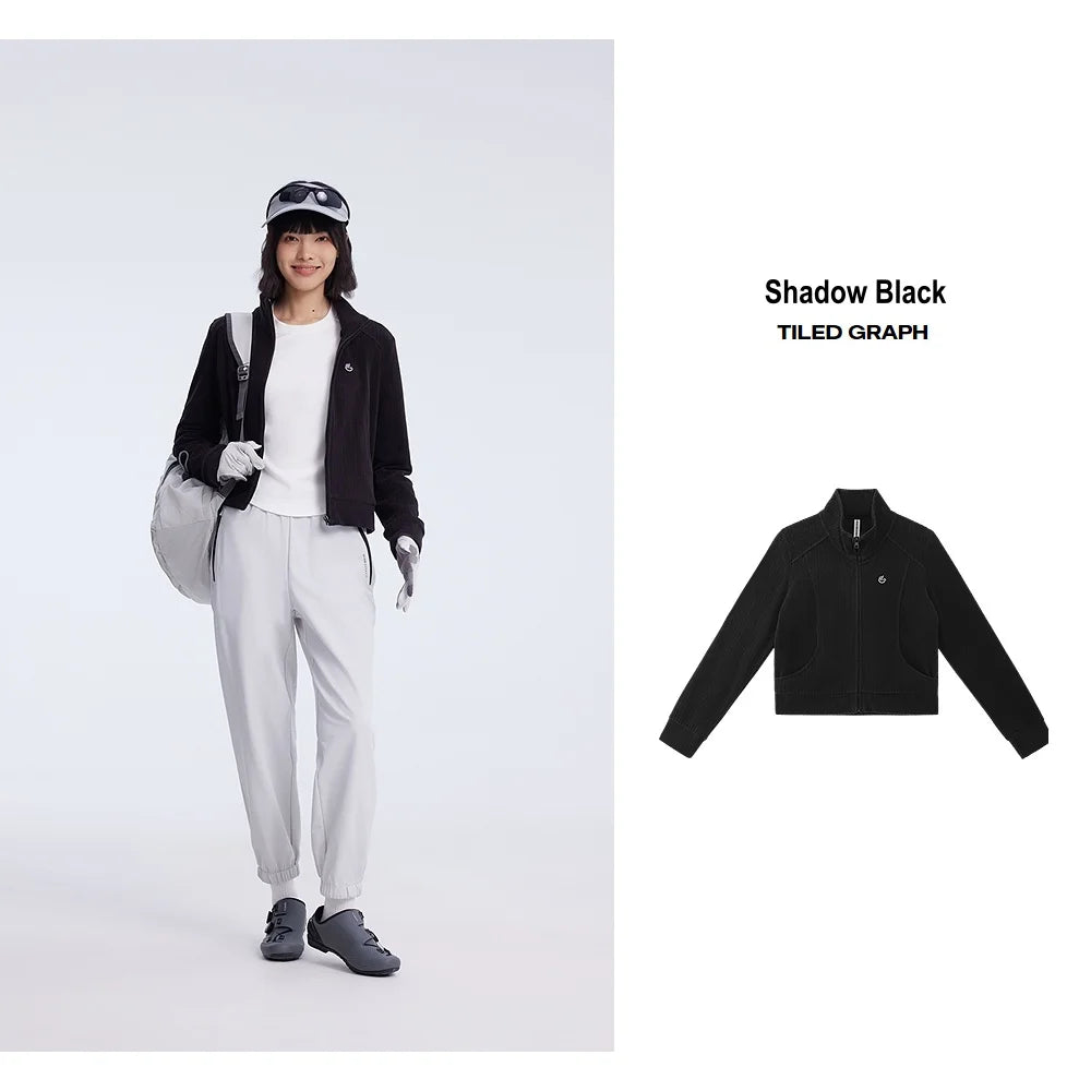 Women's Stand Collar Thermal Polar Fleece Jacket, Integrated Seam Pocket, Silver-Thread Embroidery Short Coats For Ladies