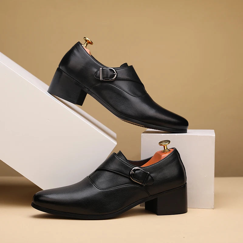 Stylish Men Formal High Heel Dress Shoes Trendy Style Male Business Officer Oxfords Fashionable Youth Party Evening Shoes