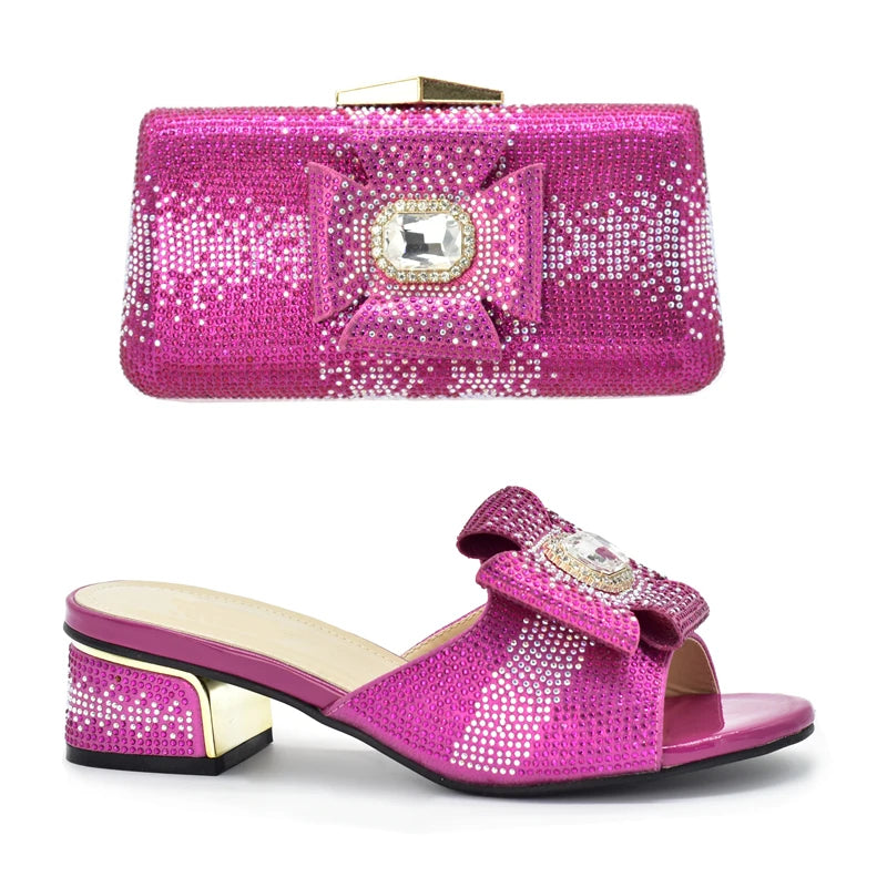 2025 Italian Shoes and Bags Matching Set with Rhinestone Bride Wedding Set African Party Shoes for Women