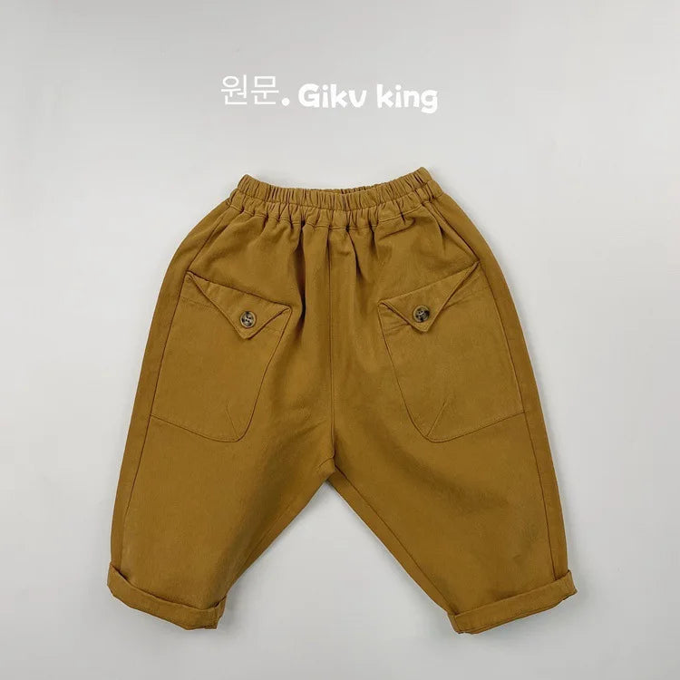 2025 Herfst Nieuwe Kinderen Losse Broeken Baby Meisjes Effen Vintage Casual Broek Peuter Jongens Veelzijdige Cargo Broek Kinderkleding 4-6Y Unisex