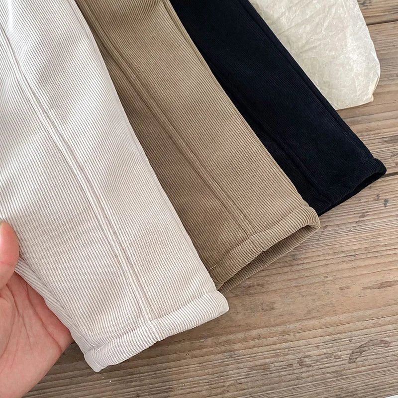 Winter Warm Kids Pants Fleece Lining Corduroy Fleece Boys Girls Trousers Outerwear Clothing 1-6Y Unisex