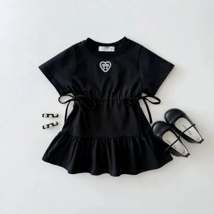 2025 sommer Neue Kinder Kurzarm Kleid Baumwolle Mädchen Nette Stickerei Bogen Kleid Baby Mädchen Prinzessin Kleid Solide Kinder Kleidung 4-6Y