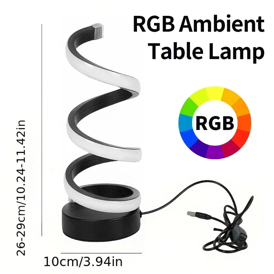 Creative LED Desk Lamp Modern Spiral Table Lamp RGB Dimming Ambient Light Portable Bar Cafe Bedroom Living Room Decorate Lamp