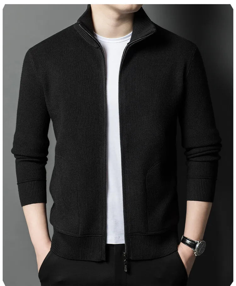 Men's Solid Colour Autumn Long-Sleeved Stretch Warm Cardigan, Daily Jacket Sizes M-4XL