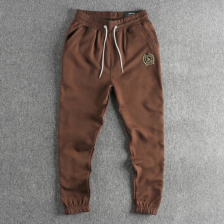 Herfst Amerikaanse Retro Terry Gebreide Borduurwerk Joggingbroek Heren Eenvoudige Elastische Taille Trekkoord Sport Casual Jeugd Losse Broek