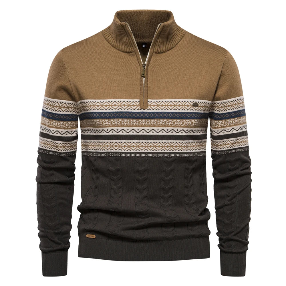 Men's Autumn High Quality Zipper Pullers Warm Winter Cotton Sweaters for Men Ethnic Patterns Casual Male Sweater