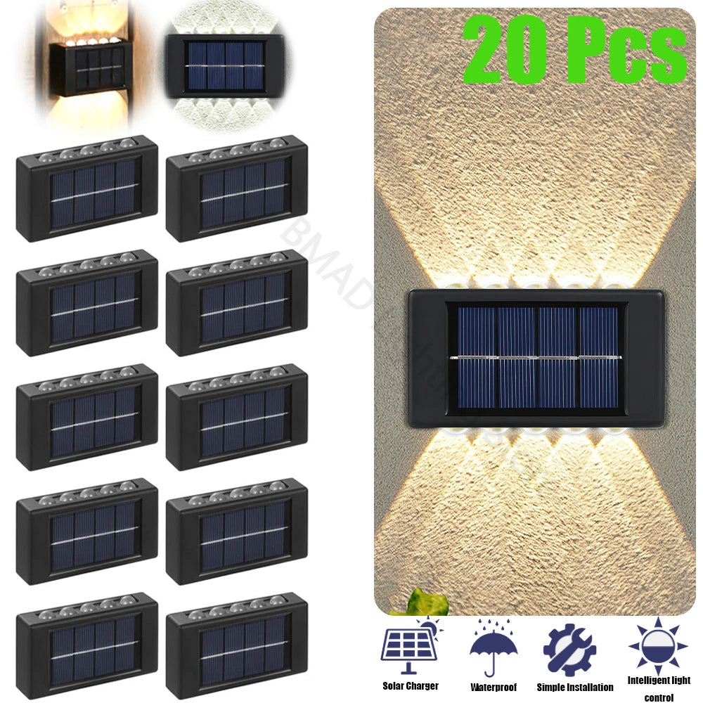 10 LED Solar Wandlamp Buiten Waterdicht Zonne-energie Licht Omhoog en Omlaag Verlicht Huis Tuin Veranda Tuindecoratie