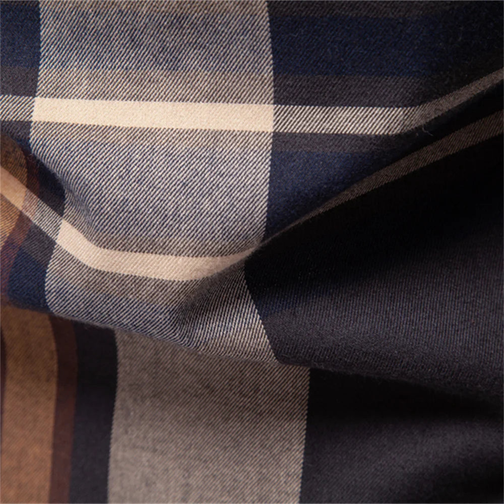Men's Classic Plaid Shirt 100% Cotton Long Sleeve Autumn Winter Thickened Office Formal Business Executive Shirts For Men