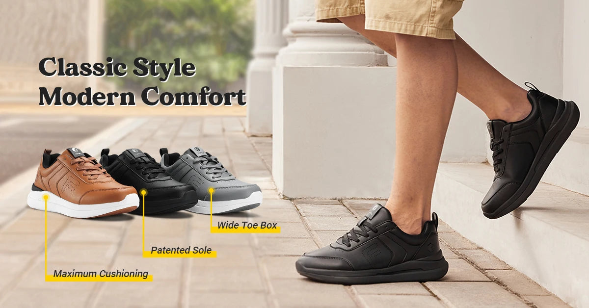 Men's Casual Leather Shoes Wide Width Walking Shoes Outdoor Lightweight for Swollen Feet Relieve Foot Pain