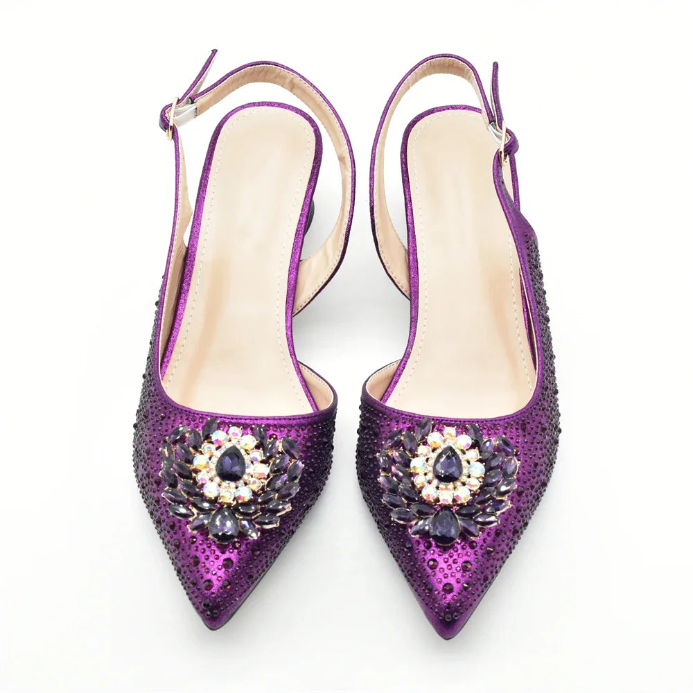 New Fashion Shoes Matching Bag Set Decorated with Crystal Ladies Wedding Party Women High Heel Pumps Luxury Rhiinestone Shoes