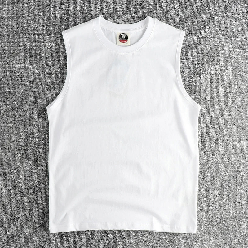 2025 Summer New American Retro Sleeveless O-neck Solid Color T-shirt Men's Fashion 100% Cotton Basketball Sports Casual Vest