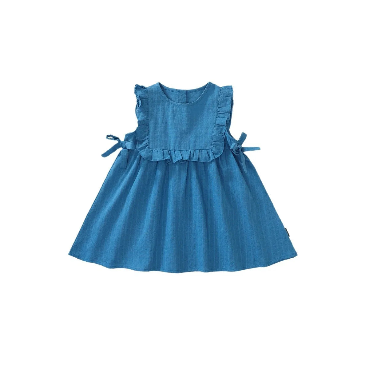 New Summer Kids Sundress Korean Style Ruffled Blue Vest Style Dress for Girls Children Sleeveless Dress 4-6Y Girls