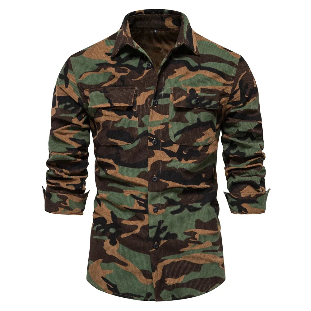 Thicken Autumn Men Shirt Solid Colour Business Casual Corduroy Shirt With Pocket for Men
