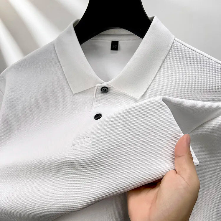 Men's 100% Cotton Polo Shirt, Four Seasons Universal Leisure Long Sleeve, Breathable Lapels T-shirt, Perfect and Durable for Golf Sports