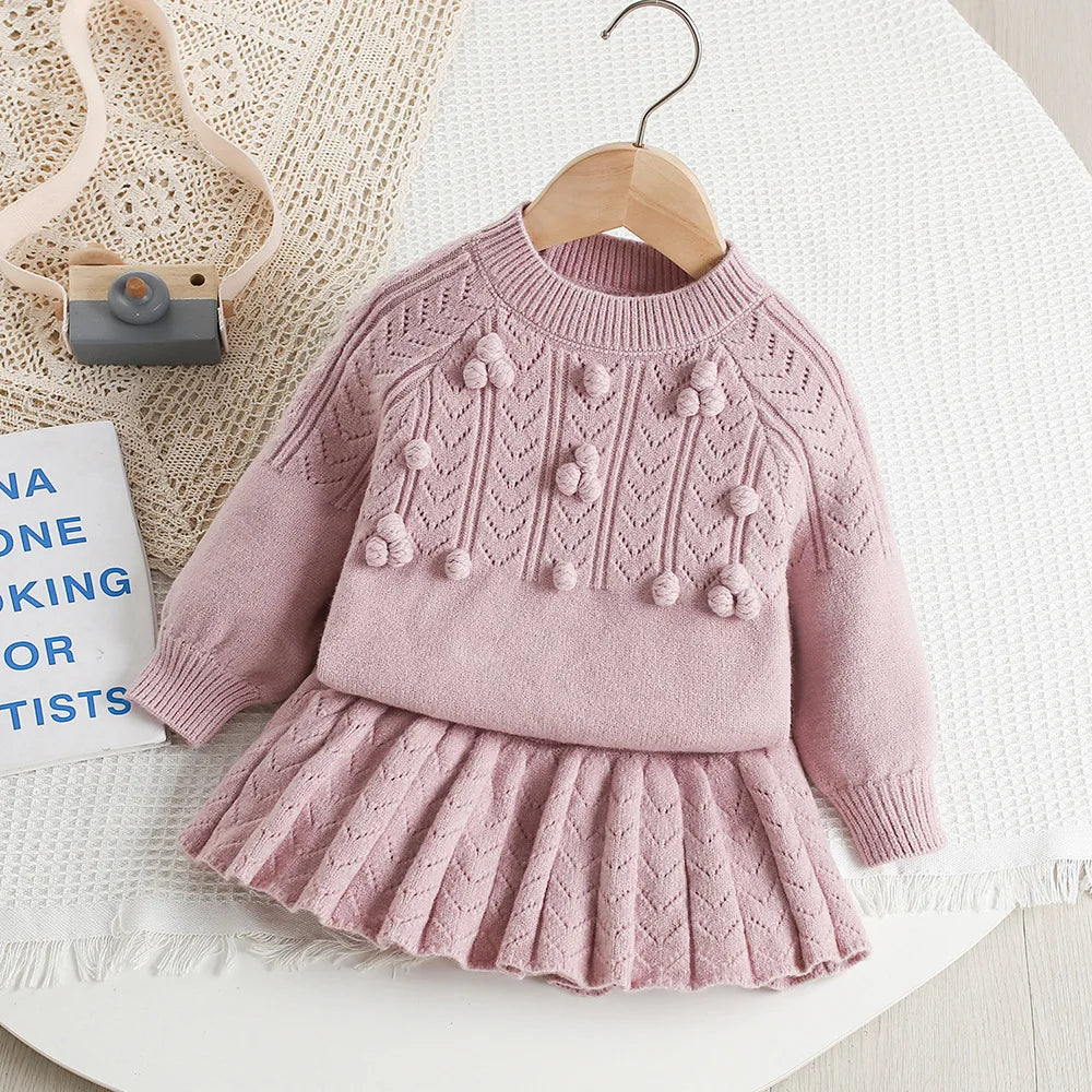 Autumn Children Sweater Set Hollow Knitting Girls Knitwear + Skirt Korean Version Loose Kids Outfit 2PCS 9M-5T Girls