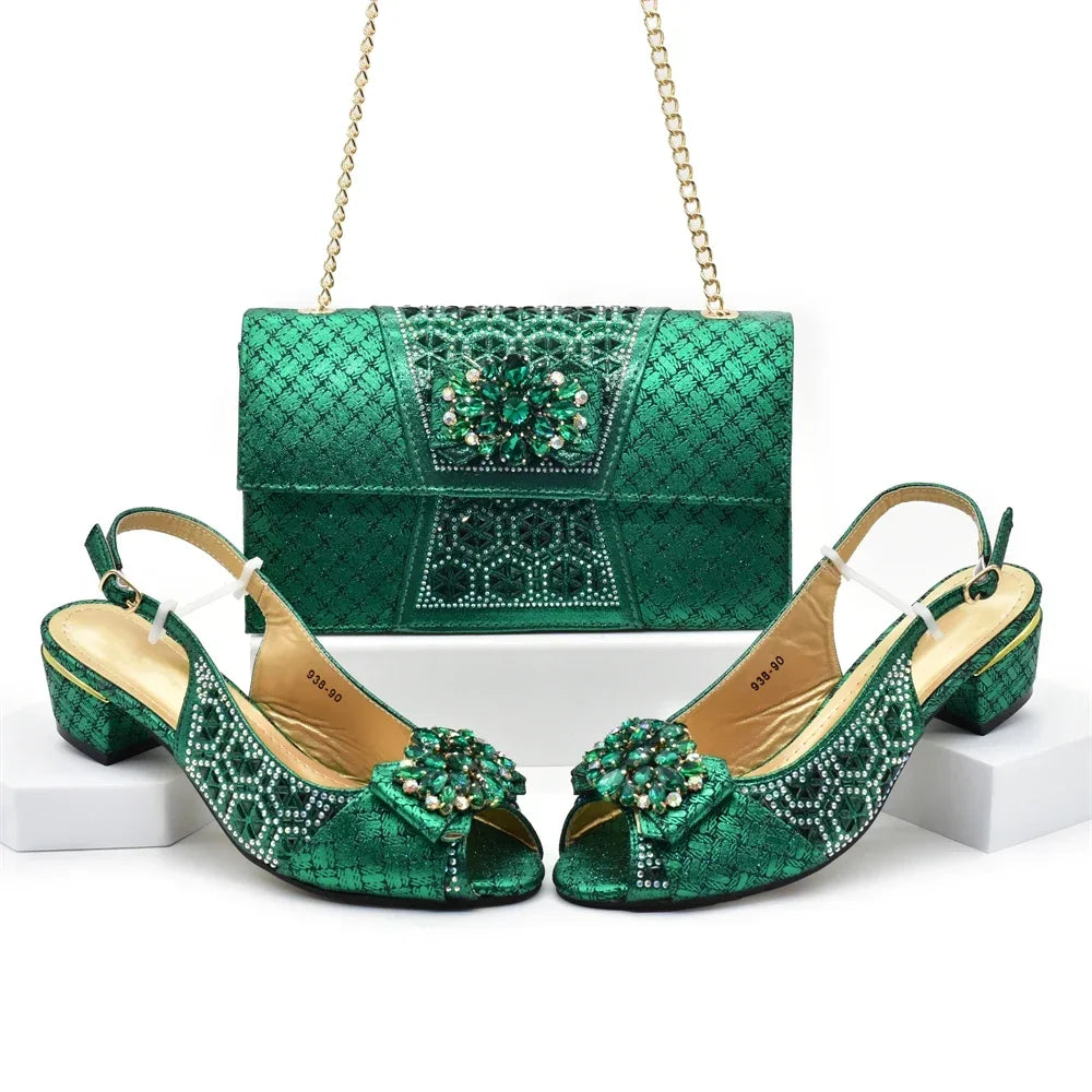Orange Shoe and Bag Set Luxury Designer Shoes Women Matching Wedding Shoes and Bags Decorated with Rhinestone