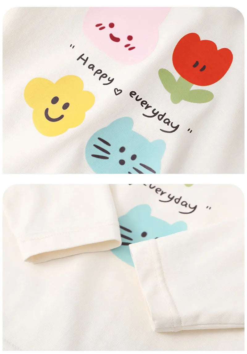 New Spring Girls Boys Cute T-shirt Kids Cartoon Letter Star Flower Undershirts Children Thin Style Bottoming Shirt 7T Unisex