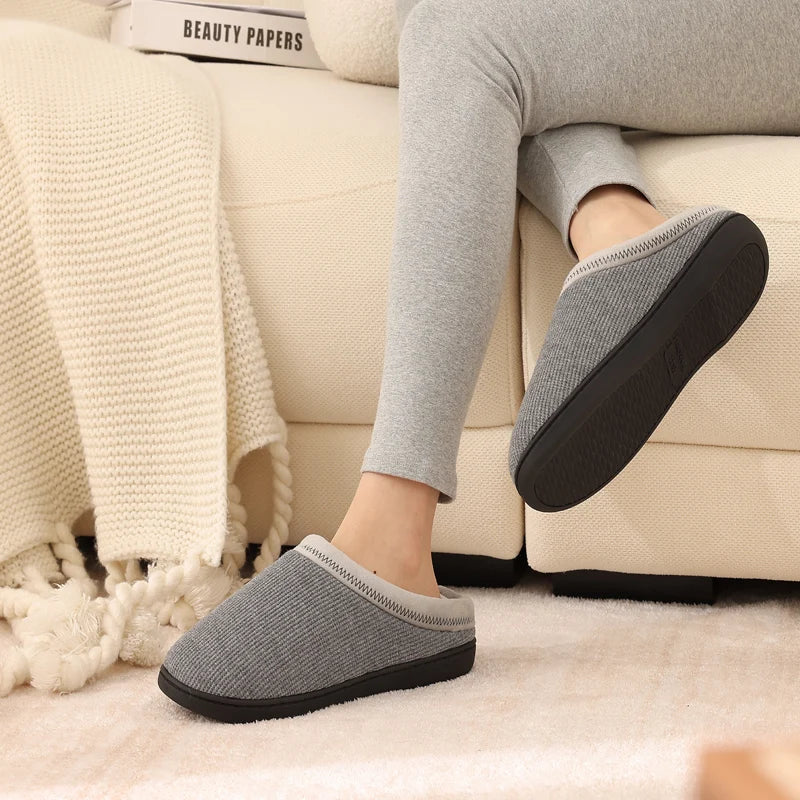 Men's Winter Warm Cotton Shoes Soft Memory Foam Casual Indoor Flat Slides Short Plush Male Fluffy Home Slippers