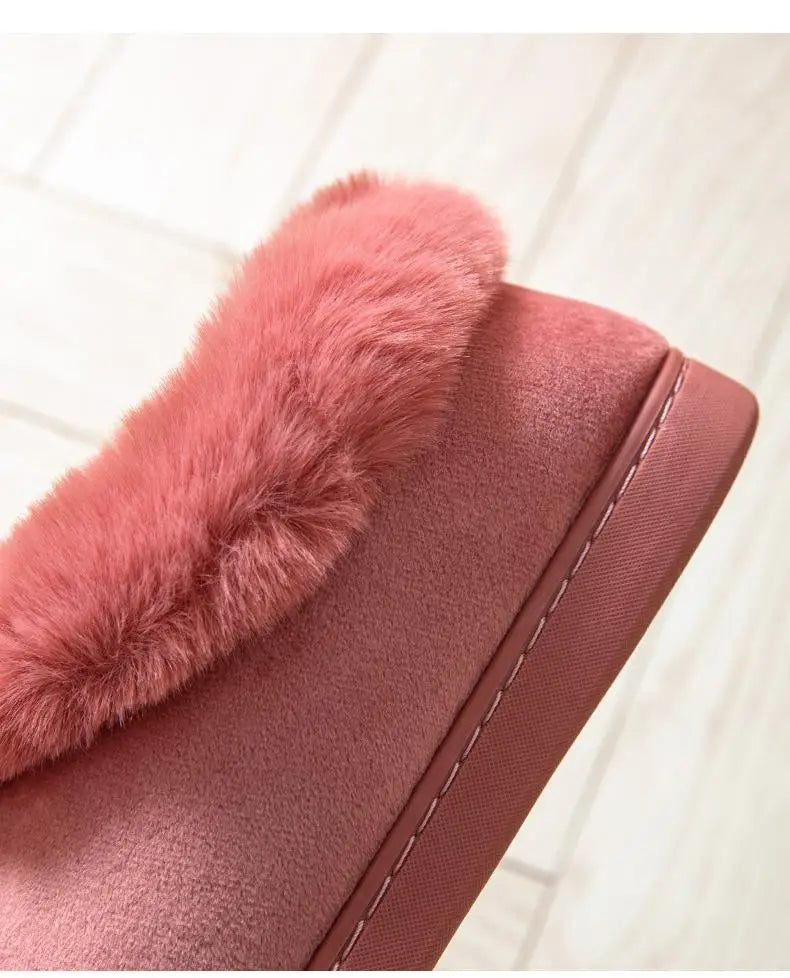 Women's Winter Warm House Fuzzy Slippers Couple Indoor Anti-Skid Plush Lined Bedroom Slides Fluffy Cotton Shoes For Ladies