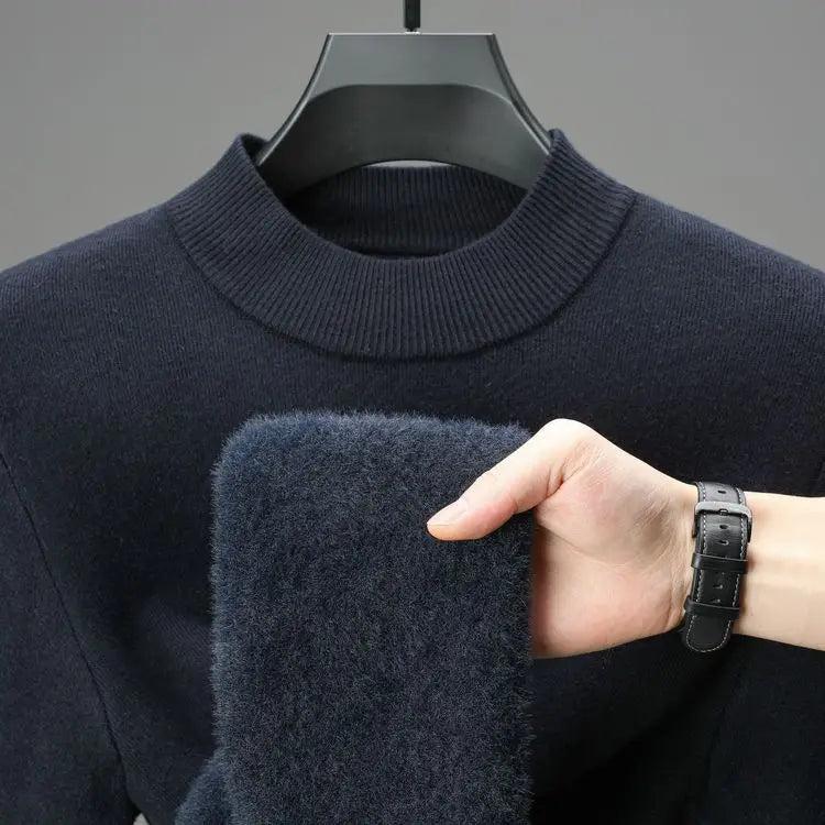 Men's Daily Warm Sweater, Fleece-Lined Vintage Half Turtleneck Pullover Male Sweater Size M-4XL