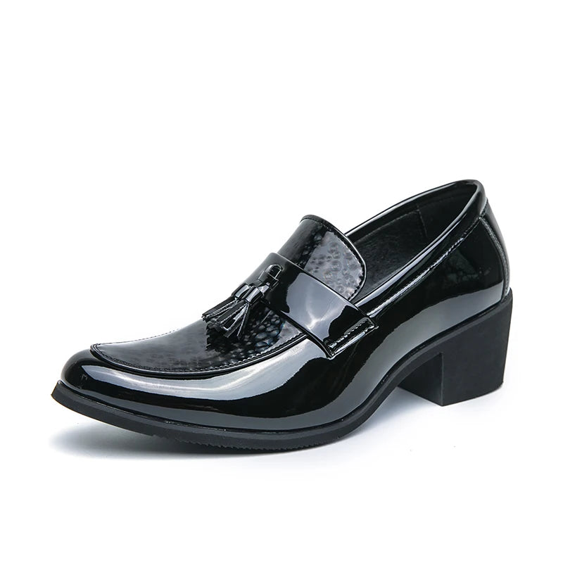 Height Increasing Male Formal Dress Shoes High Heel Men Popular Wedding Oxfords Black Silver Adult Leisure Casual Shoes