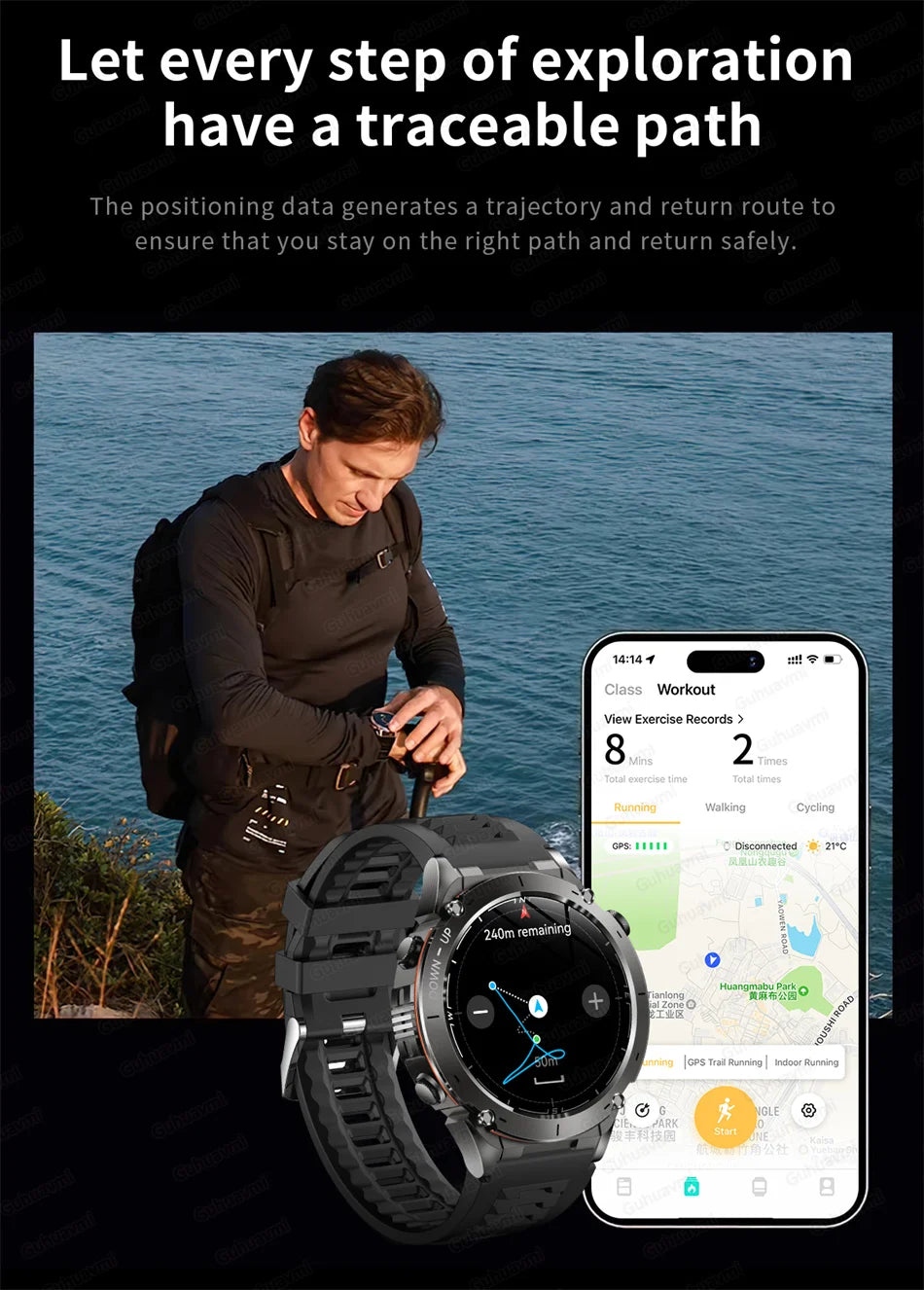 2025 New Rugged Military GPS Smart Watch Built-In GPS Tracker Compass Sports Fitness Tracking Smartwatch - Compatible with HUAWEI & Xiaomi IOS