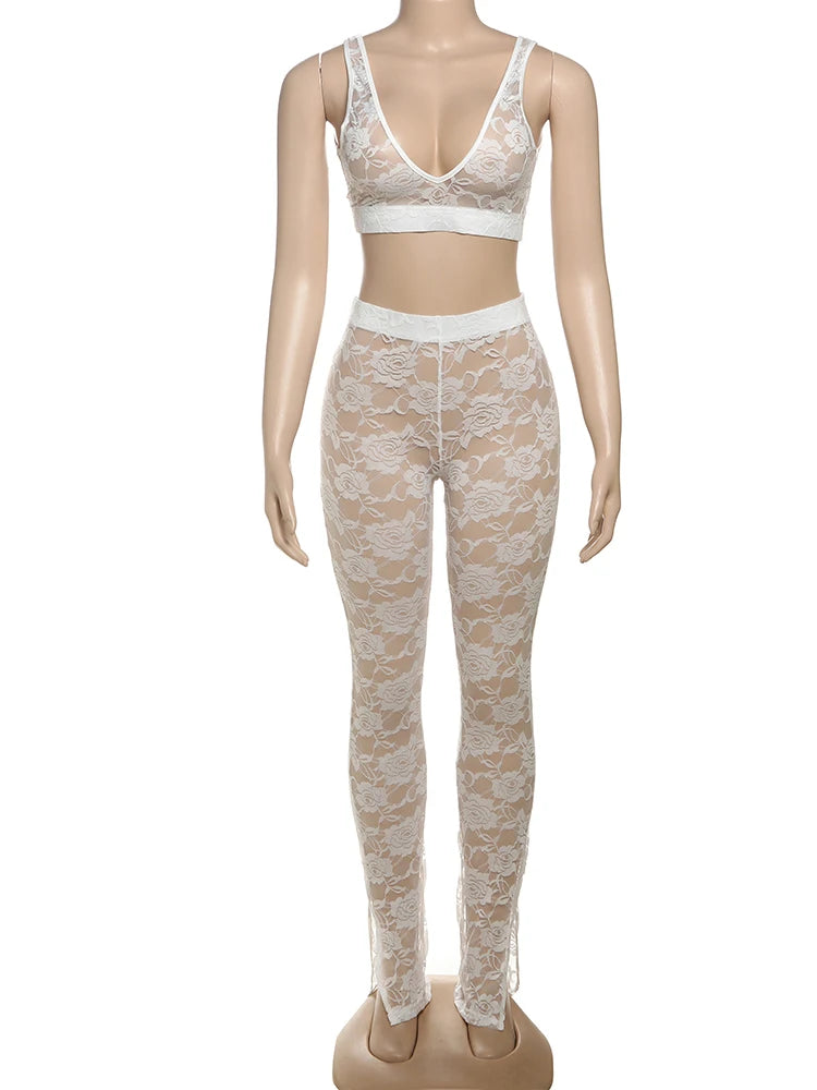 Jacquard Sexy 2 Piece Set Women Thin Summer Coquette Wide Belt Tank Tops + Leggings Stretch Activity Matching Clubwear