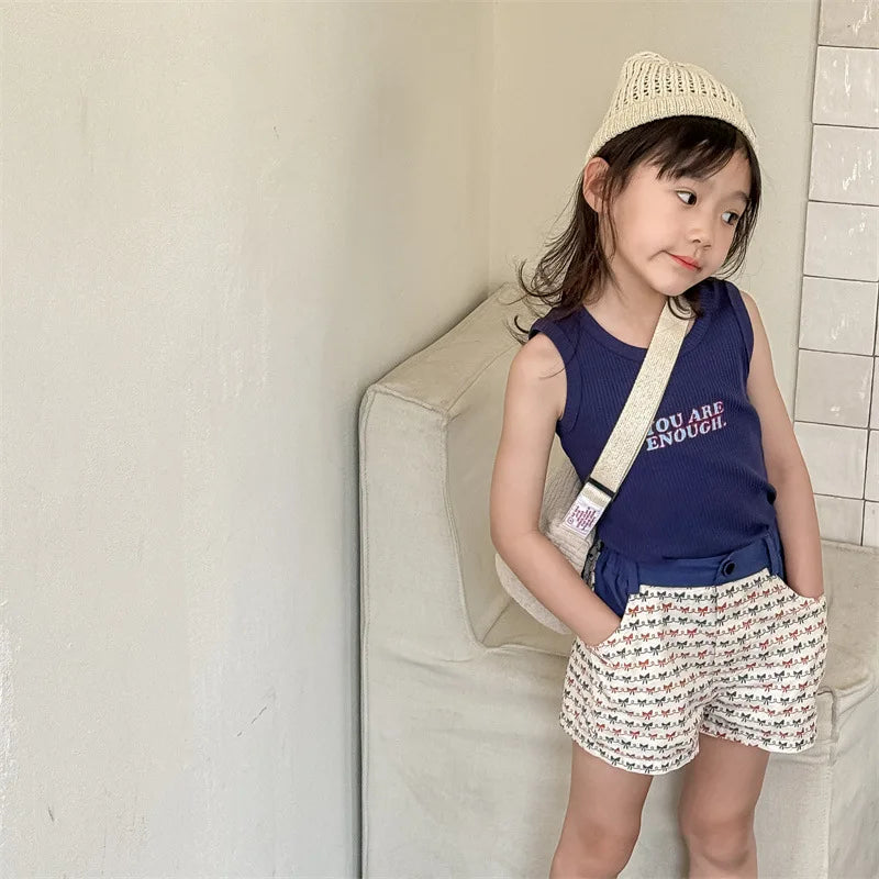 2025 Zomer Nieuwe Baby Meisjes Strik Print Shorts Katoenen Kinderen Losse Shorts Kinderen Veelzijdige Casual Broek Ademende Peuterkleding 4-6Y