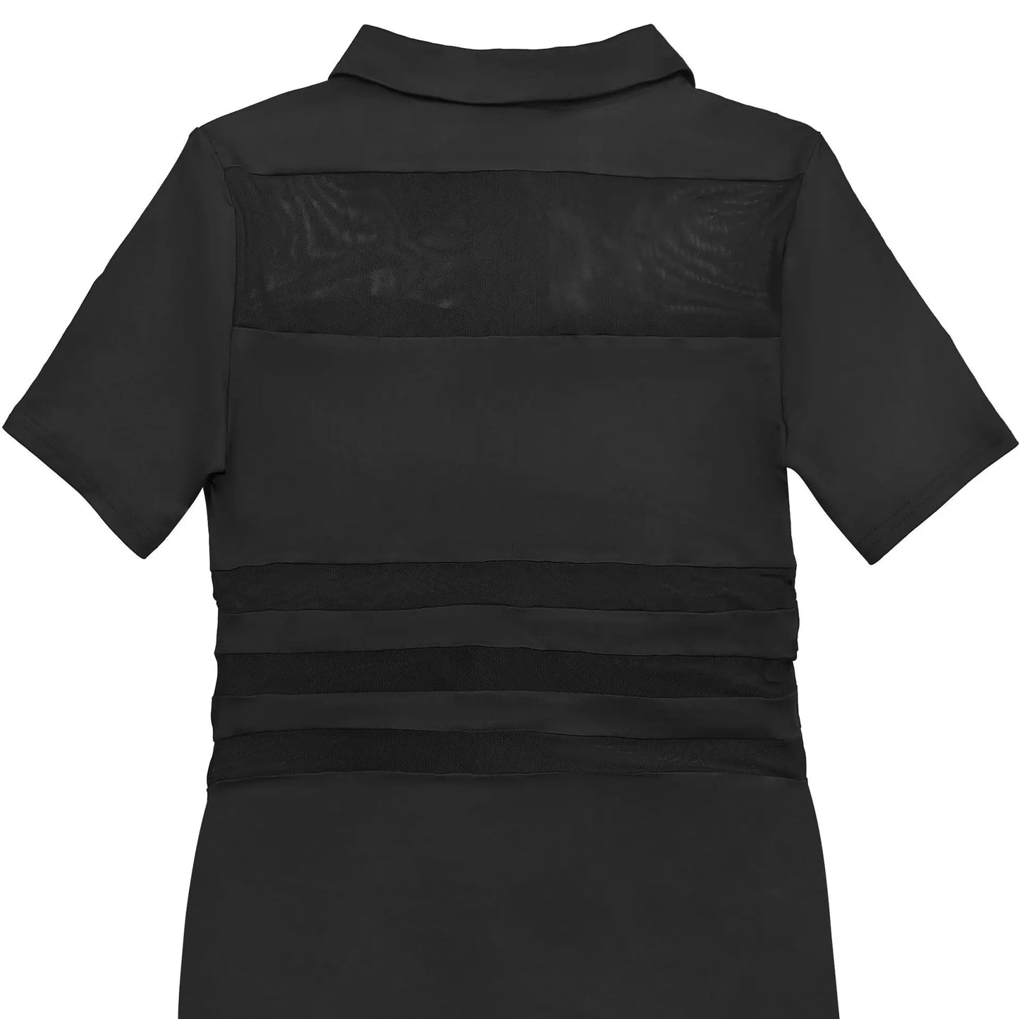 Sexy Women Turn Down Collar Short Sleeve Mesh Patchwork Striped Long Dress Vestidos
