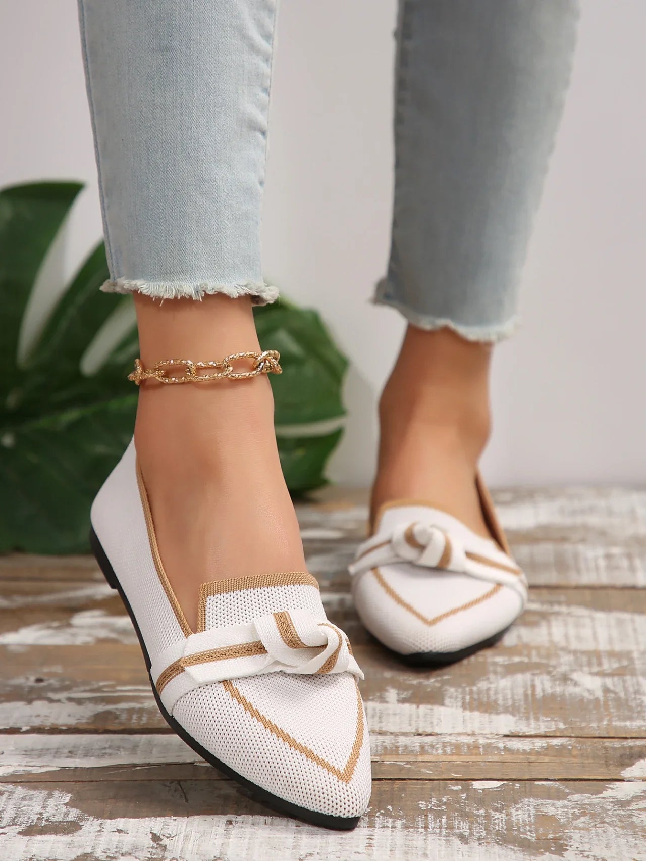 Women's Spring and Autumn Outfit Pointed Flat Breathable Casual Knot Shoes Women's Blue Pregnant Women's Low Heel Moon Shoes