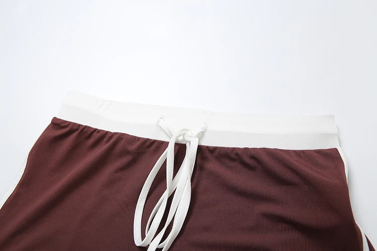 Casual Women 2 Piece Set Tracksuit Stretch Sporty Polo Neck Crop Tops + Wide Waist Shorts Matching Streetwear Outfits