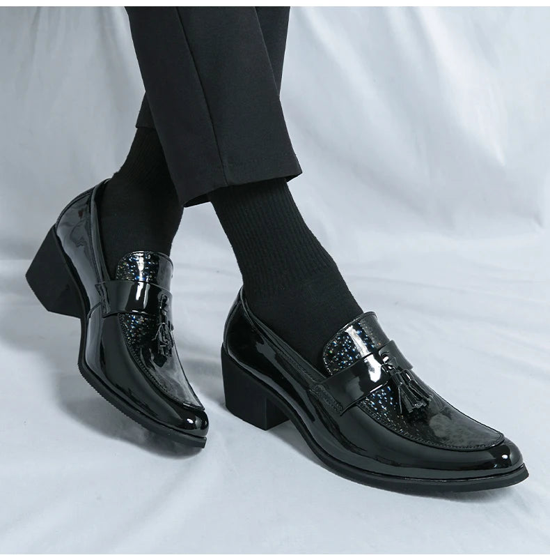 Height Increasing Male Formal Dress Shoes High Heel Men Popular Wedding Oxfords Black Silver Adult Leisure Casual Shoes