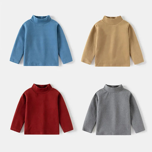 New Autumn Kids Bottoming Shirt 2-6T Children Solid Colour High Collar Undershirts Girls Boys Tops Unisex