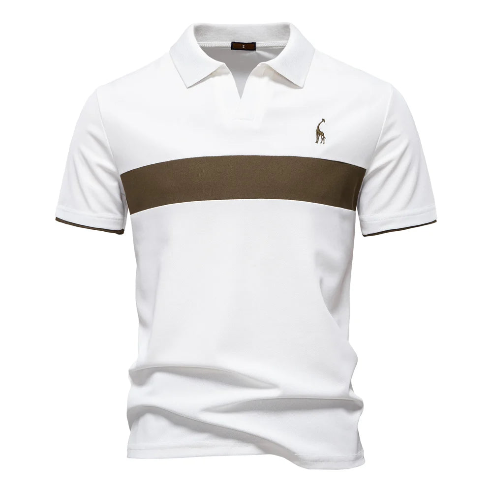 Men's Summer V-Neck Striped Polo Shirt Breathable Slim Fit Polo Shirts for Men Lightweight Casual Athletic Polo