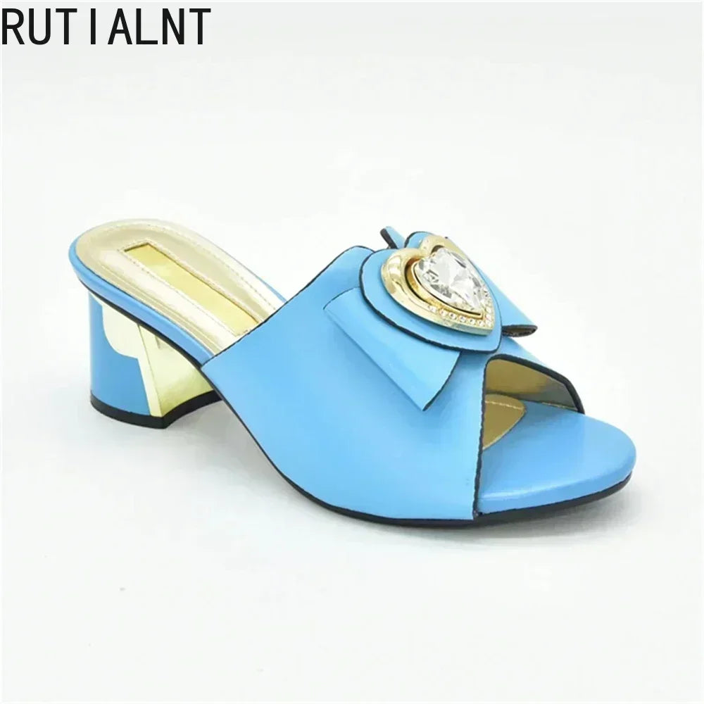 Italian Party Shoes Decorated with Big Rhinestone Women's Shoes Sexy Ladies' Open Toe Designed Pumps