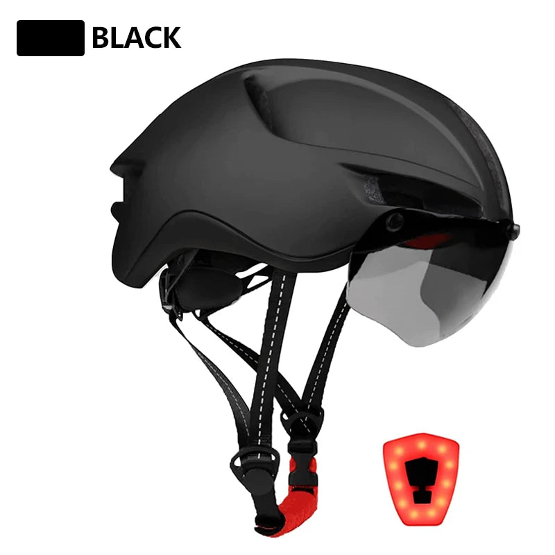New Road Mountain Bike Helmet Adult Men's Outdoor Sports Cycling Safety Hat With LED Charging Taillight Goggles