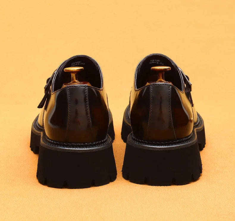 British casual leather shoes genuine leather formal business men shoes thick soled Oxford shoes patent leather Derby shoes