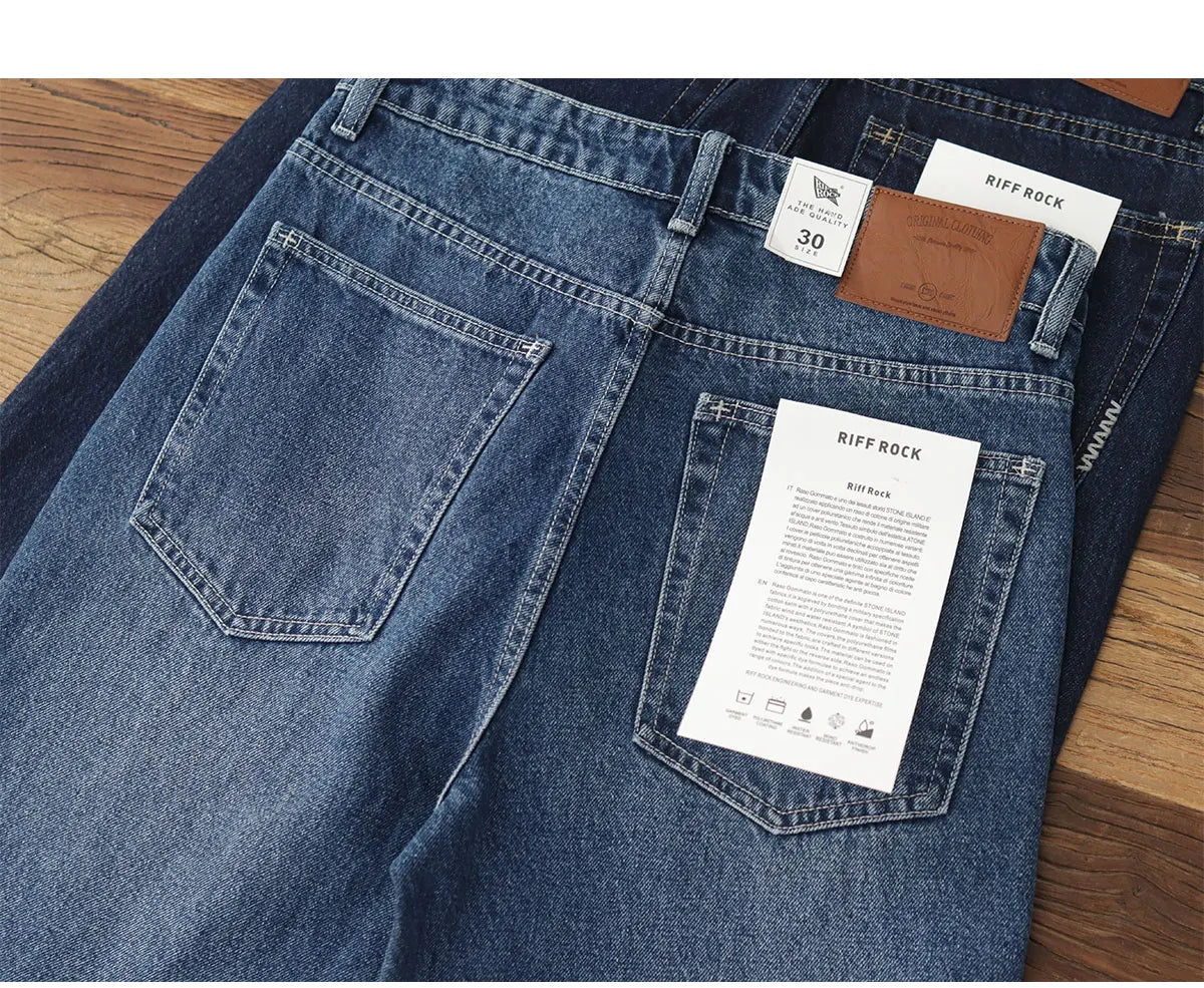 2025 Lente Nieuwe Amerikaanse Retro Primaire Kleur Denim Jeans Heren Eenvoudige 90% Katoen Gewassen Oude Casual Losse Rechte Wijde Broek