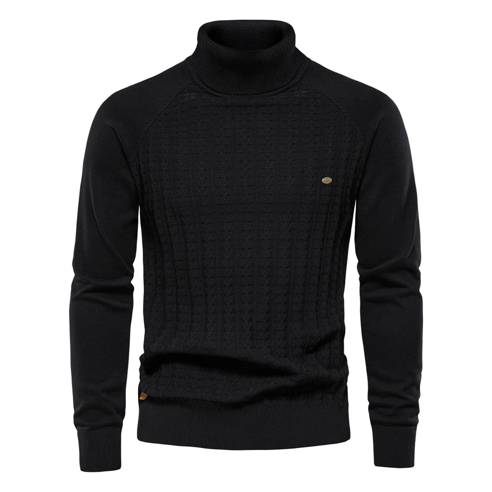 Men's Solid Colour Knitted Turtleneck Male Sweater Cotton High Quality Warm Pullover Winter Casual Sweaters for Men