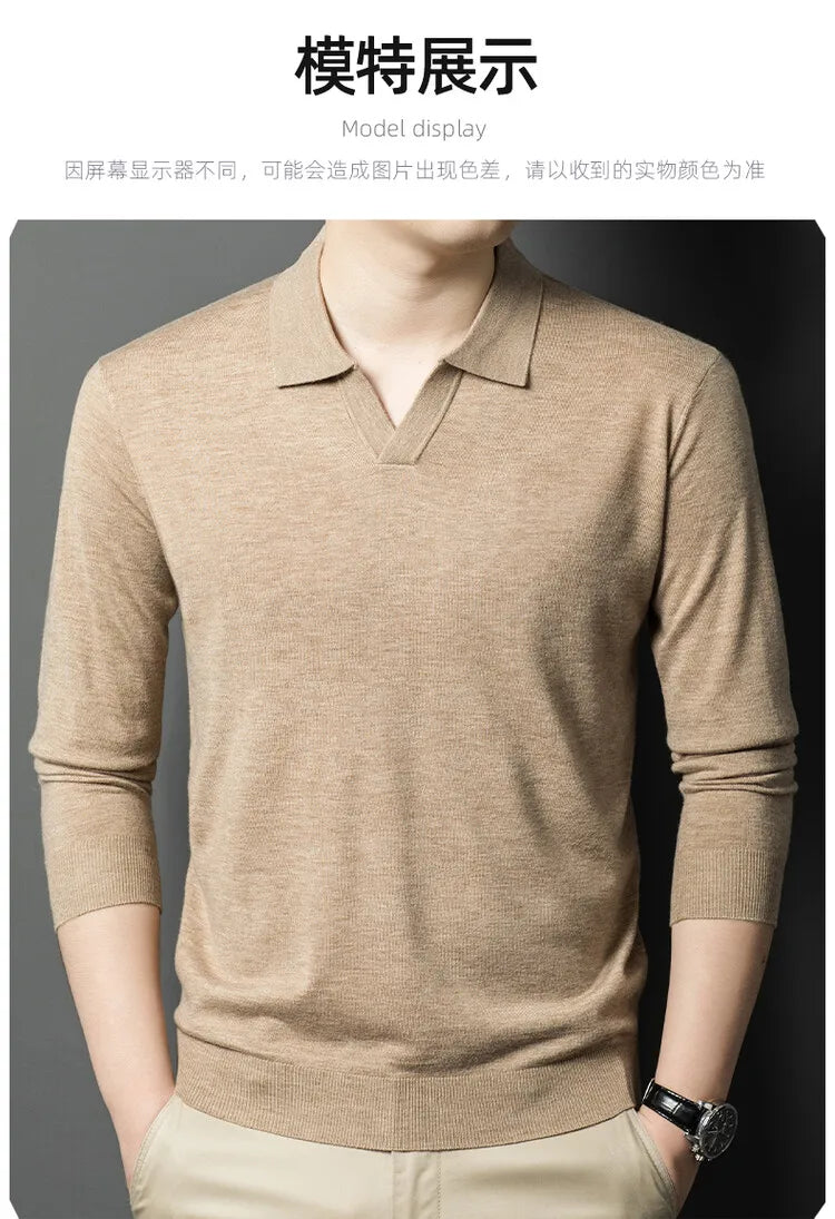 Men's Pullover Sweater With V-Neck, Business Casual Warm Polo, Male High Quality Cashmere Sweater