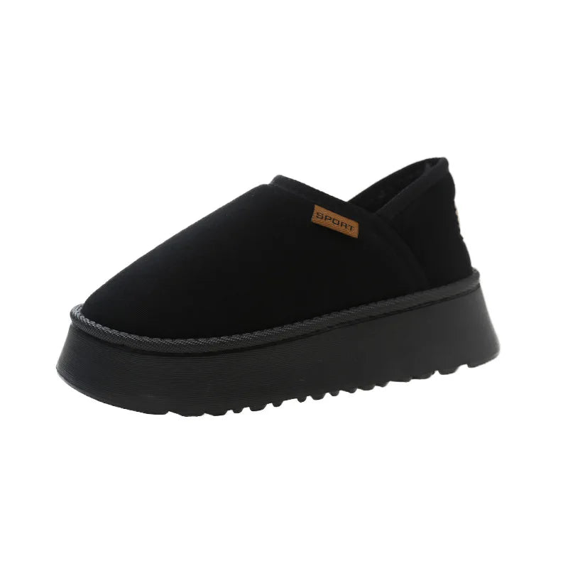 Women's Winter Warm Fuzzy Lining Cotton Shoes Fur Fluffy Slippers For Indoor and Outdoor Use With Anti-Skid Plush Thick Sole Cotton Shoes