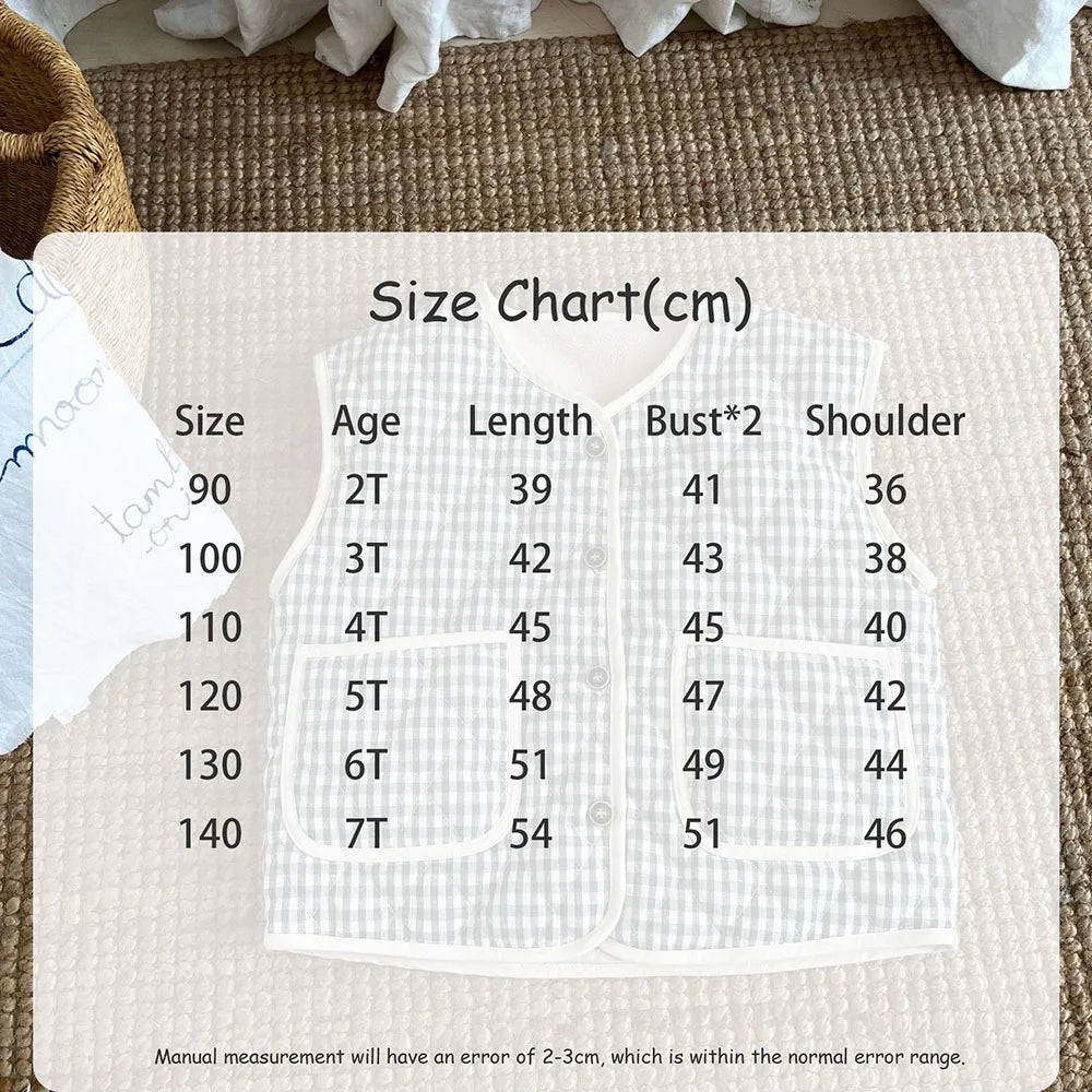 Children's Clothing Autumn Winter Girls Plaid Fur Lining Vest Kid's Warm Casual Waistcoat Jacket Boys Outwear 2-7Y Unisex