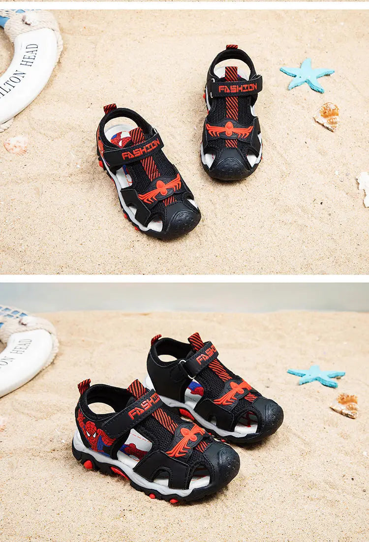 Kindersandalen Heren Zomersandalen Studenten Open Peep Toe Cartoon Strand Antislip Zachte Zool Zwart Blauwe Schoenen Maat 26-35