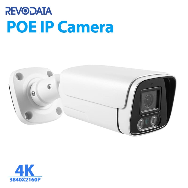 8MP Outdoor IP66 Waterproof POE 4K IP Camera UltraHD Bullet Type Metal White Security Camera Night Vision