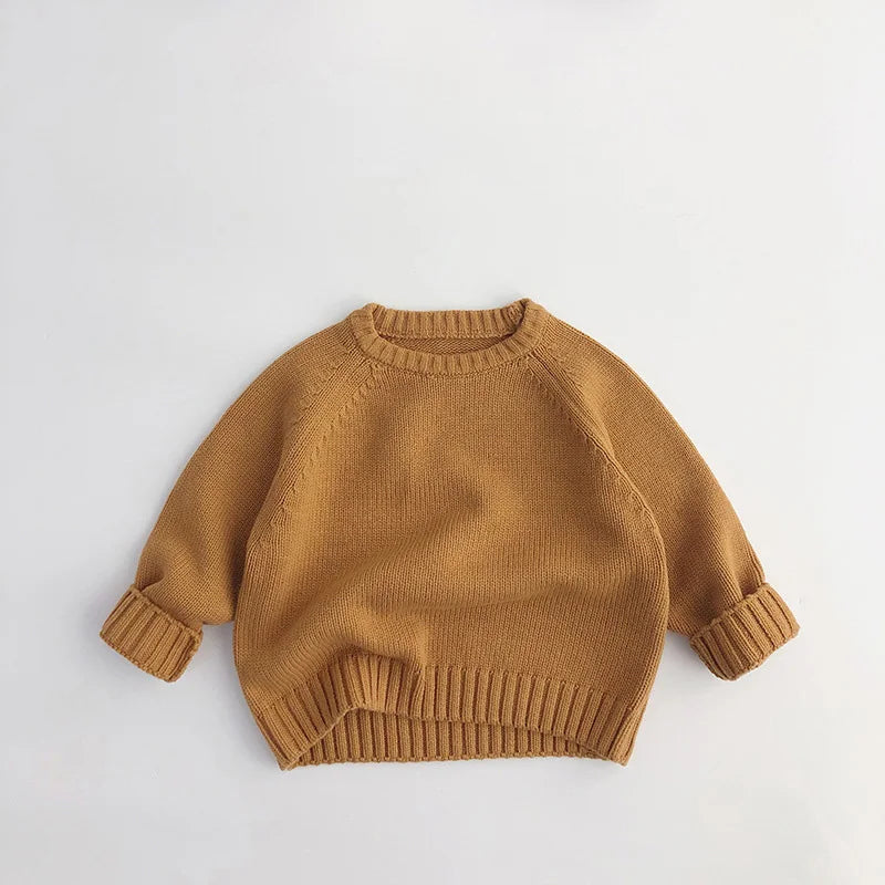 Pure Cotton Solid Kids Sweaters Vintage Boys Pullover Knitwear Toddler Girls Sweater Shirt Outwear For Children 1-6Y Unisex