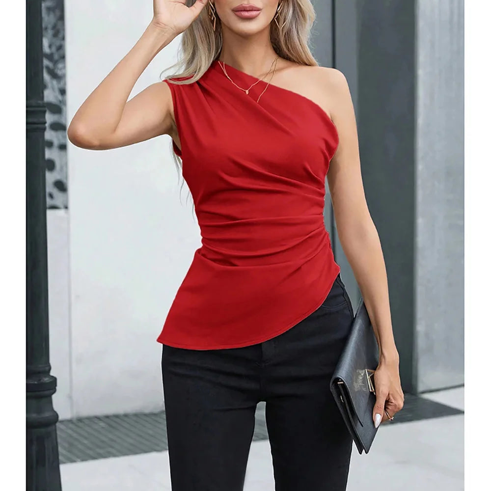 Women's Tanks & Camis One-Shoulder Vest Sleeveless Skinny Fit Solid Sexy Party Wear All-Season Versatile Tops