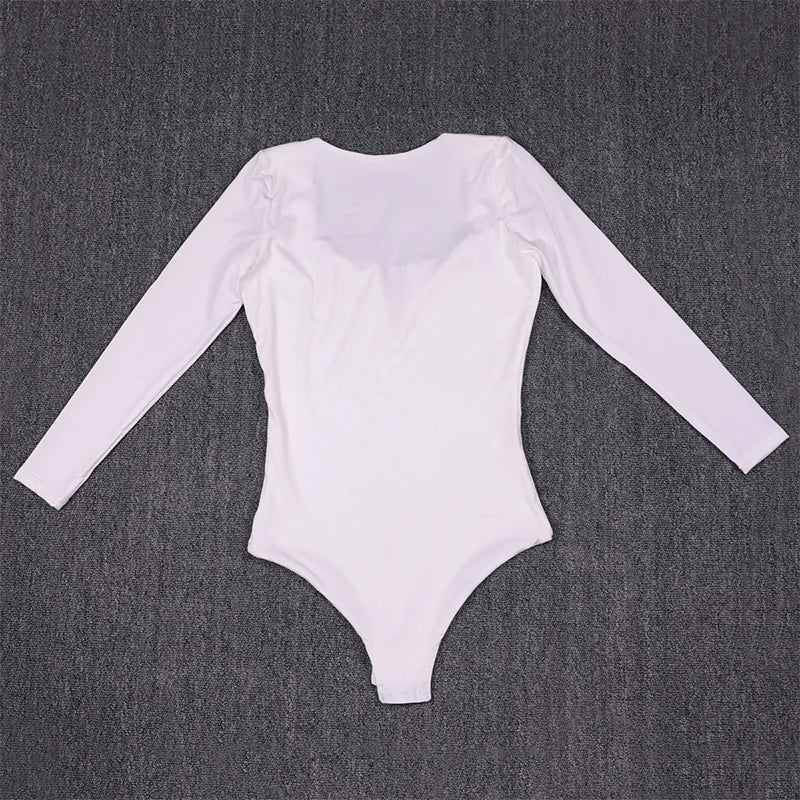 Sexy V-hals skinny jumpsuit voor dames, eenvoudig, comfortabel, effen, lange mouwen, jumpsuit voor dagelijks gebruik, jumpsuit met overhemd en onderstuk.