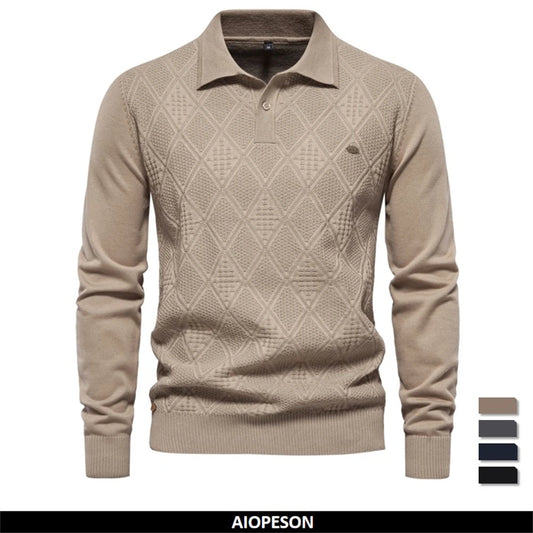 Men's Autumn Cotton Polo Neck Sweaters High Quality Pullover Knitted Sweater England Style Casual Social Pullover For Men