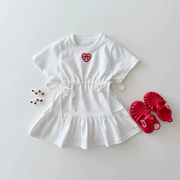 2025 sommer Neue Kinder Kurzarm Kleid Baumwolle Mädchen Nette Stickerei Bogen Kleid Baby Mädchen Prinzessin Kleid Solide Kinder Kleidung 4-6Y