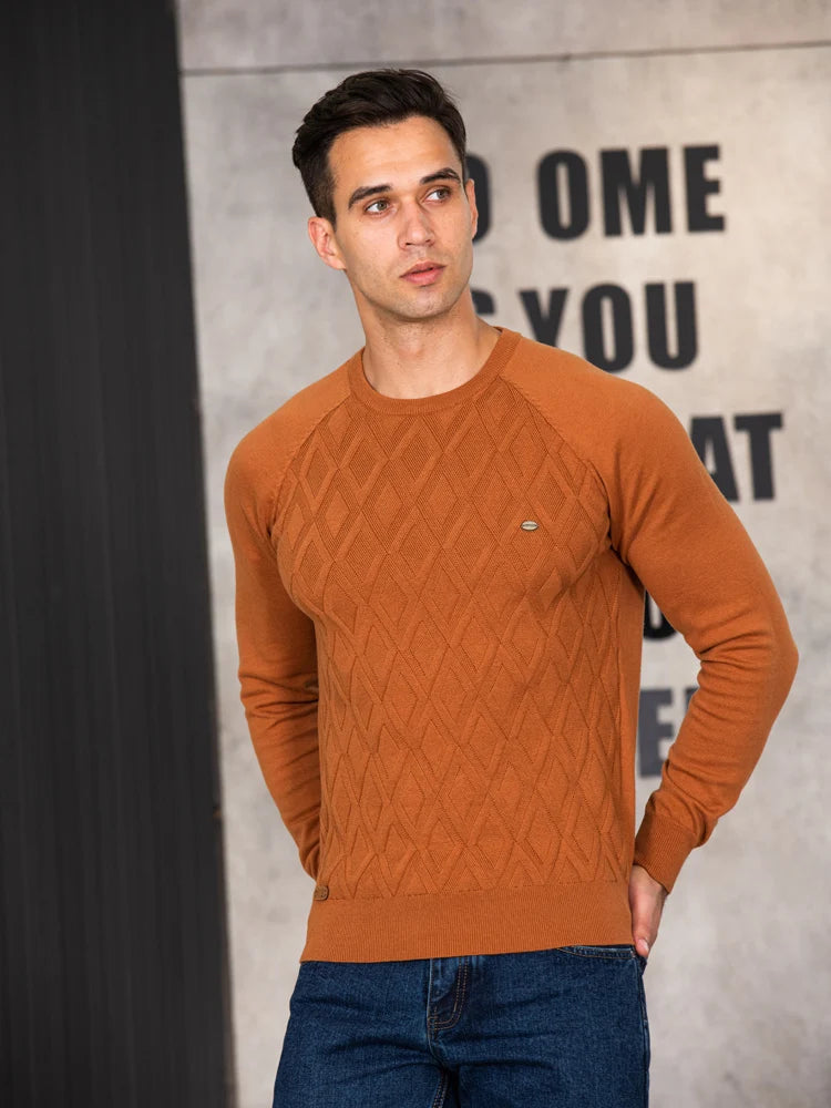 Men's Argyle Solid Colour O-neck Long-Sleeve Knitted Sweaters - Pullover Winter Warm Sweaters